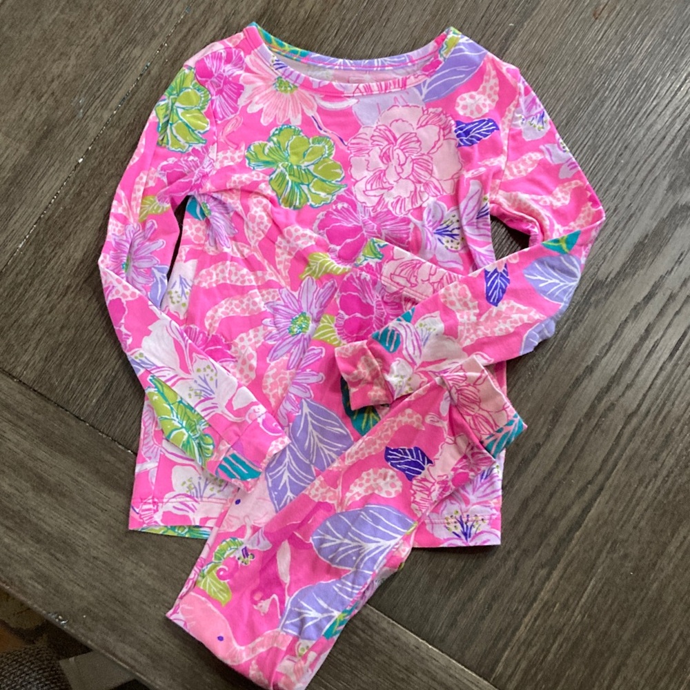 Lilly Pulitzer Vibrant Pink and Green Kids Pajama Set